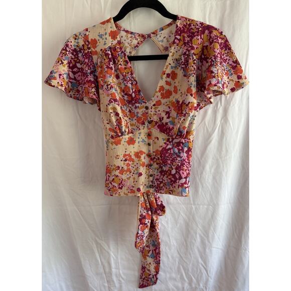 Anthropologie Flutter-Sleeve V-Neck Blouse Sz S Cottagecore Bohemian Prairie - Picture 6 of 14